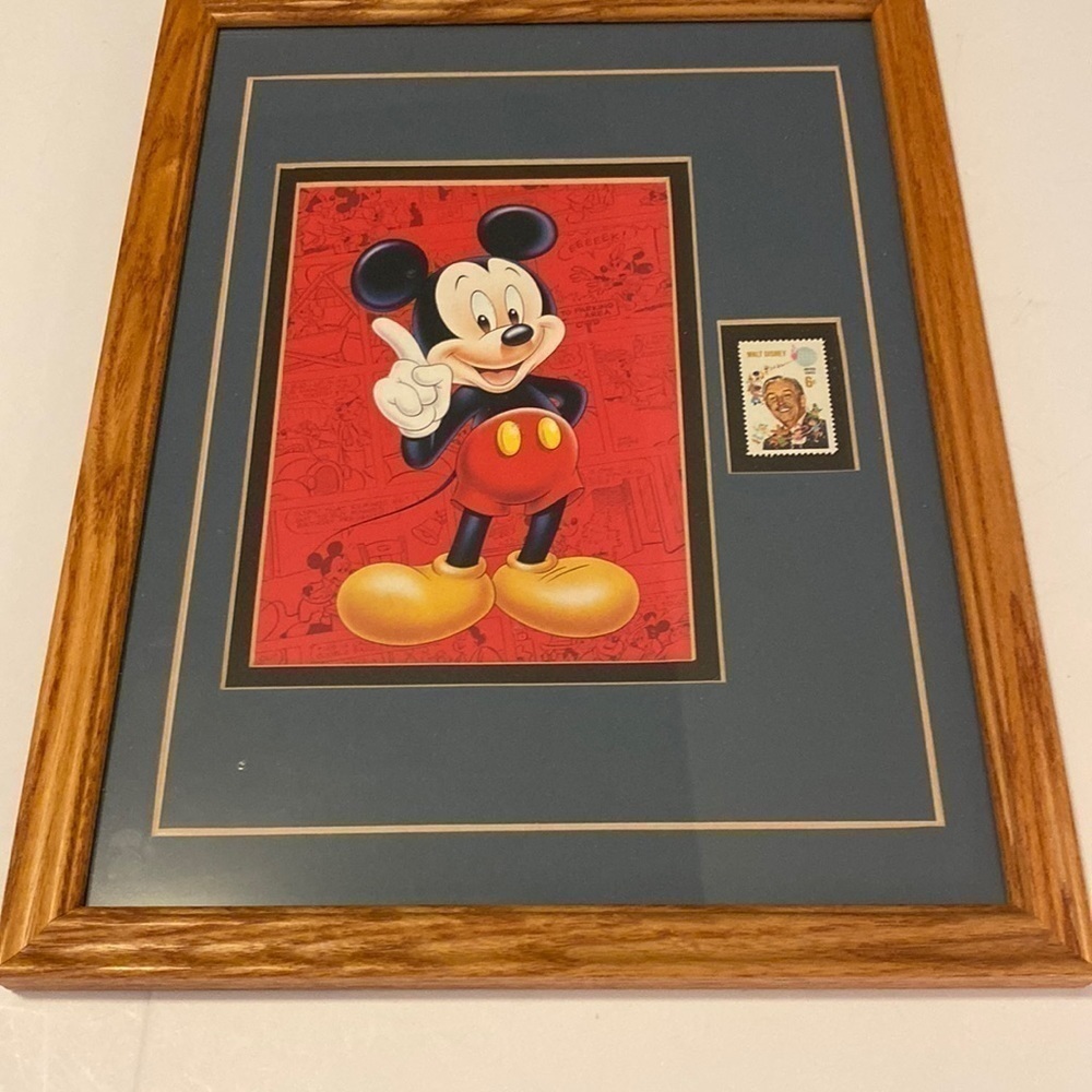 Mickey Mouse with Walt Disney postage stamp professional matted and framed